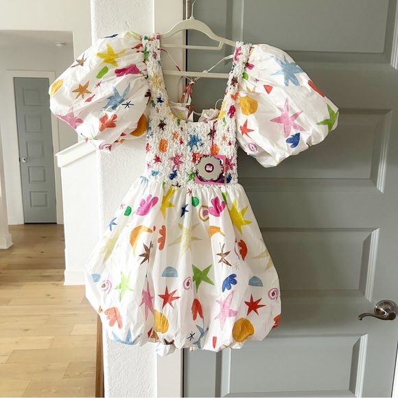 NWT Celia B Astral Star Puff Sleeve Printed Mini Dress - Picture 5 of 9